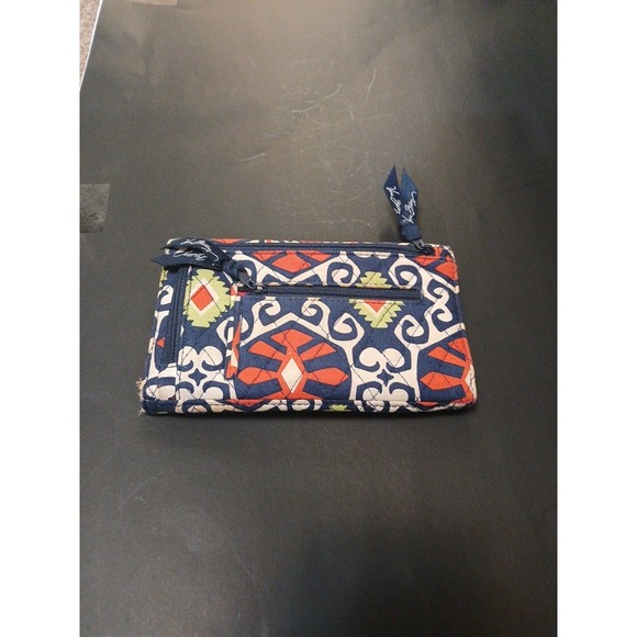 Vera Bradley Wallet Sun Valley Retired Orange Navy Cards ID Casual!! - Picture 2 of 7